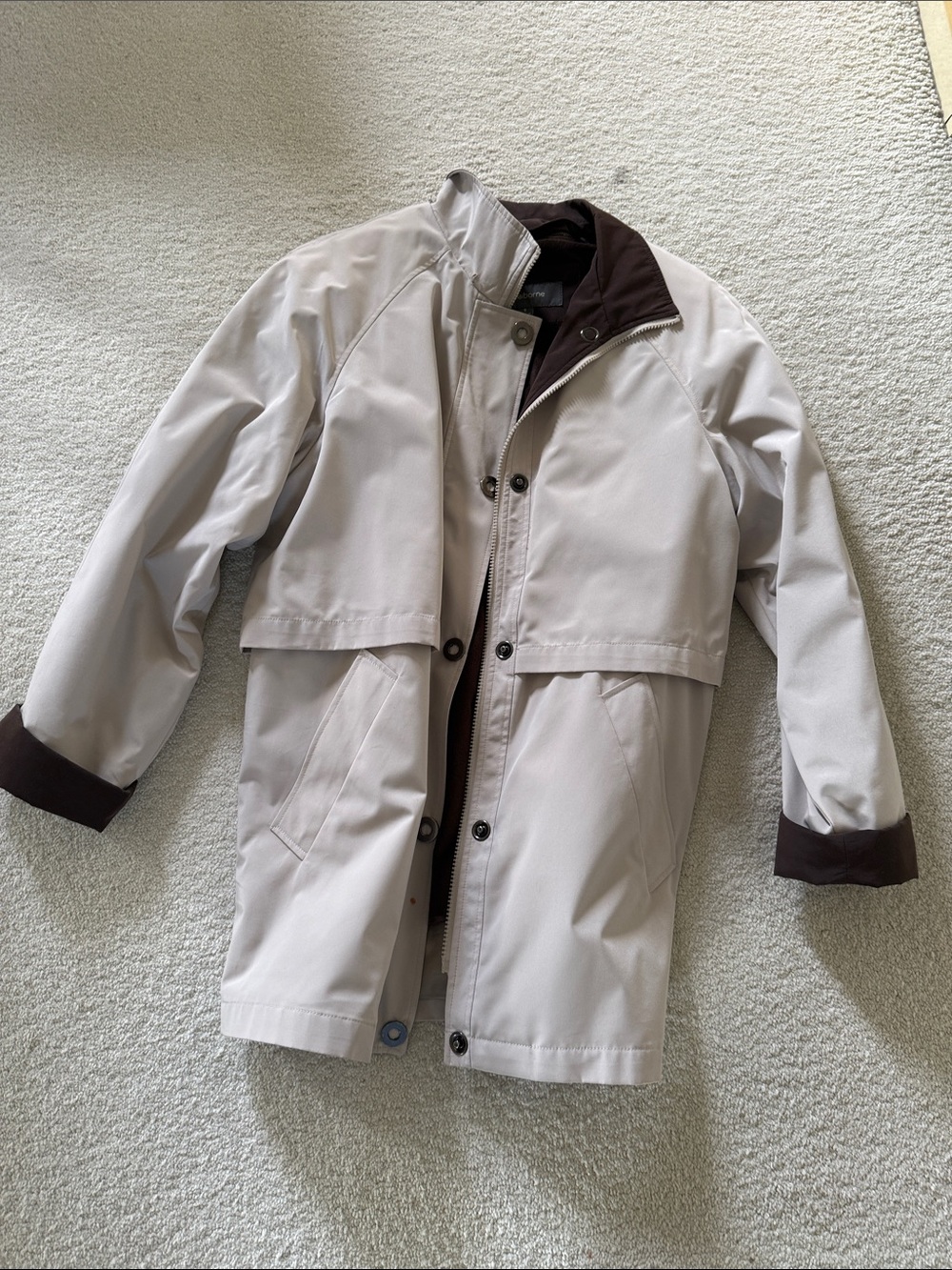 Liz Claiborne Light Beige Raincoat with Dark Brown Trim